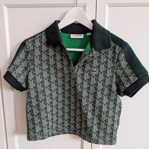 Lacoste Crop-Top Dark Green Geometric Polo